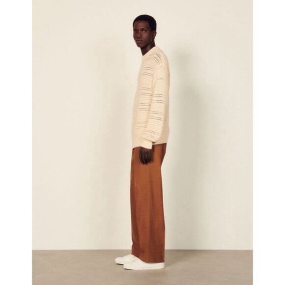 Sandro Paris Mens L Openwork Knit Cotton Sweater Designer Luxury Menswear - Picture 6 of 11